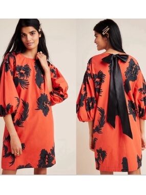 Anthropologie Atsu Riviera Beaded Balloon Sleeve Mini Dress XS